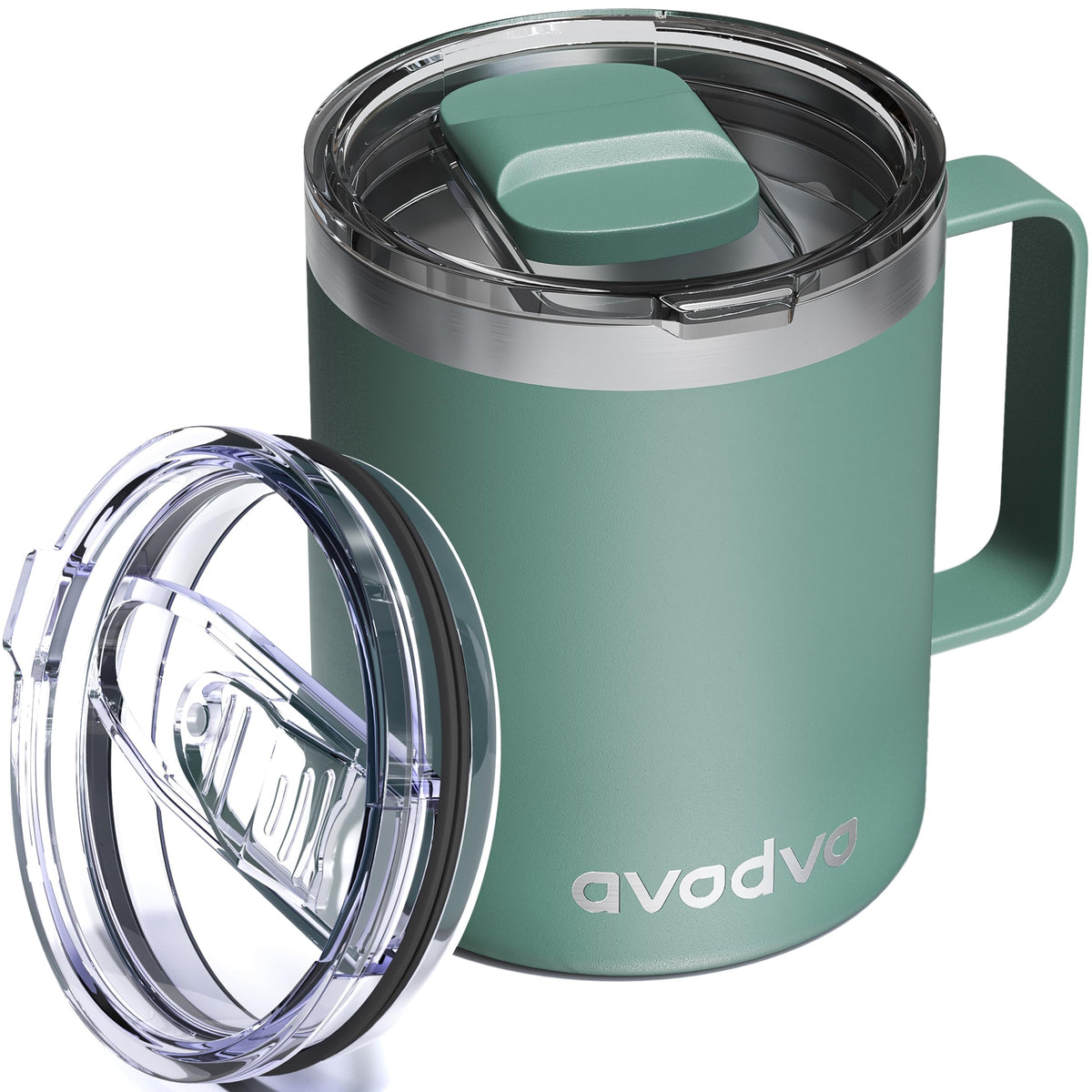 12oz Insulated Coffee Mug with 2 Lids & Handle, Stainless Steel Cup