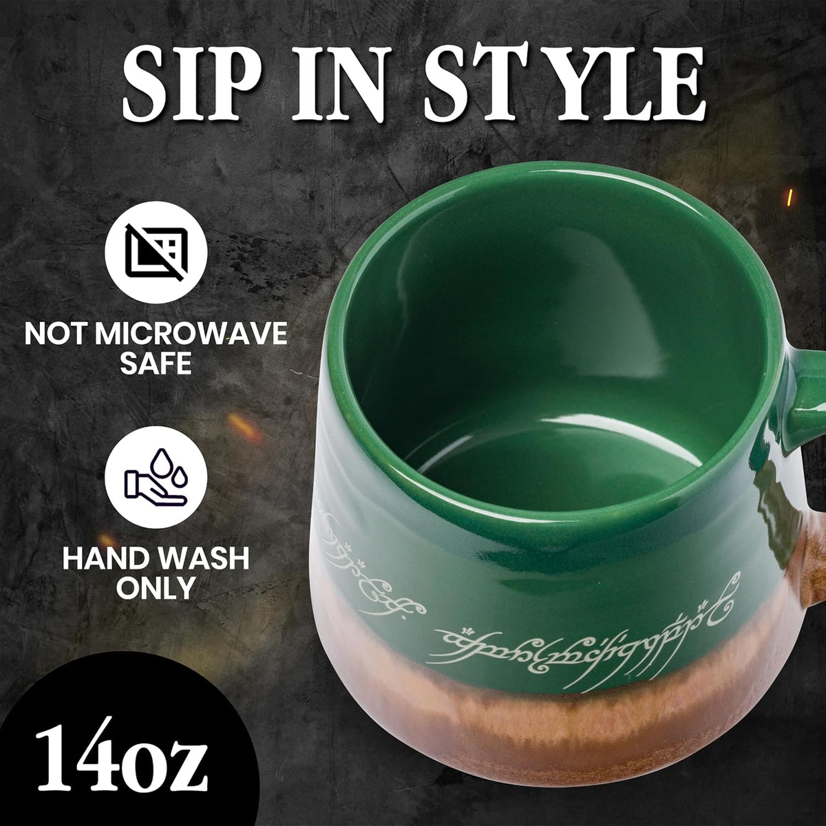 Silver Buffalo Lord of the Rings Elven, Reactive Glaze Pottery Mug, 14oz