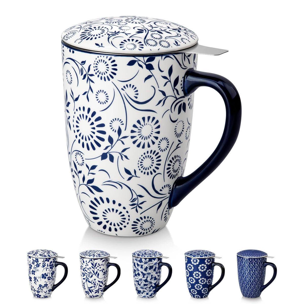 vancasso SELENE Porcelain Tea Mug, 18 oz Porcelain Tea Cup with Infuser and Lid Steeps Loose Leaf Tea, Microwave & Dishwasher Safe, Five-Leaf Clover