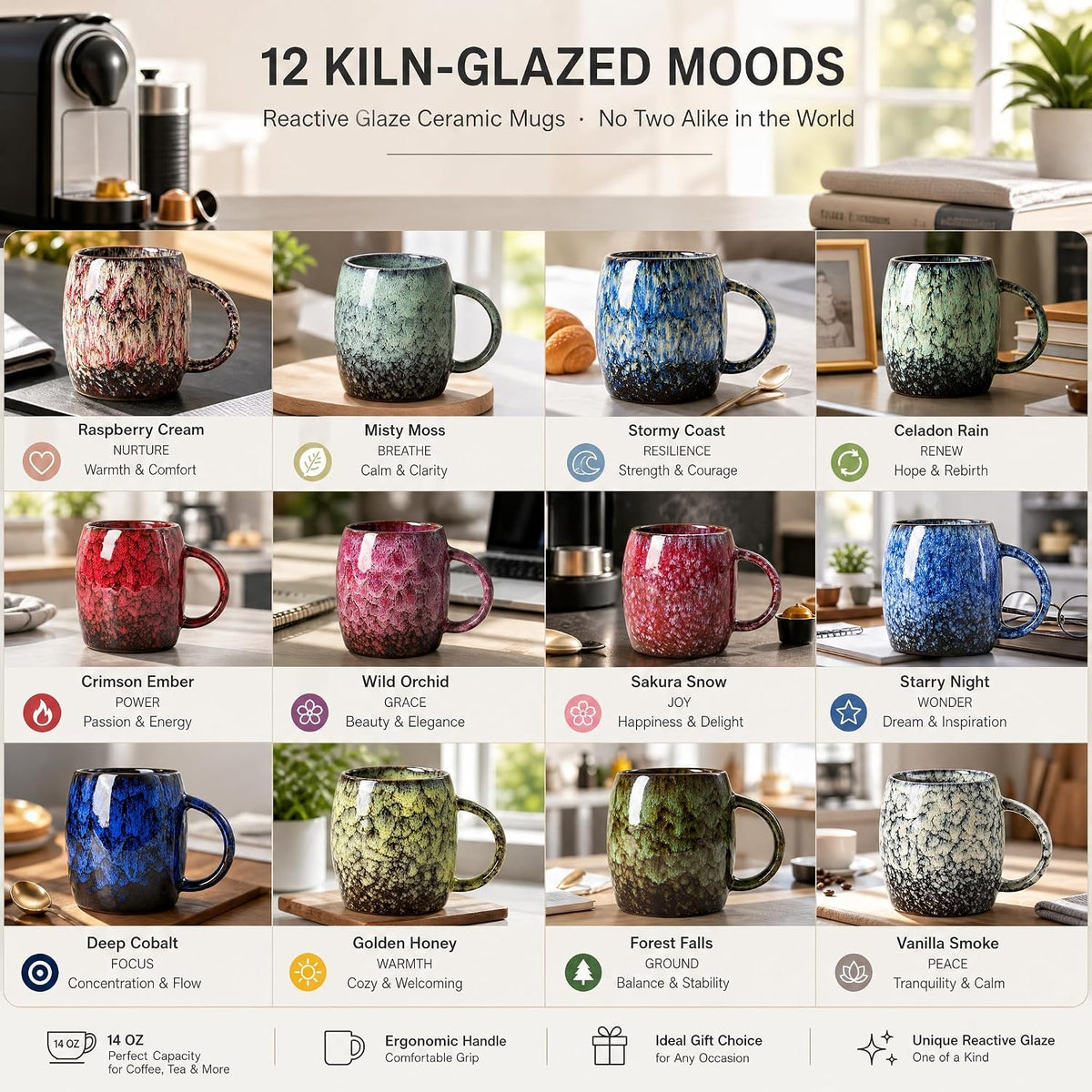 Deep Cobalt Ceramic Mug, 14oz Reactive Glaze Coffee Mug, Office Gift