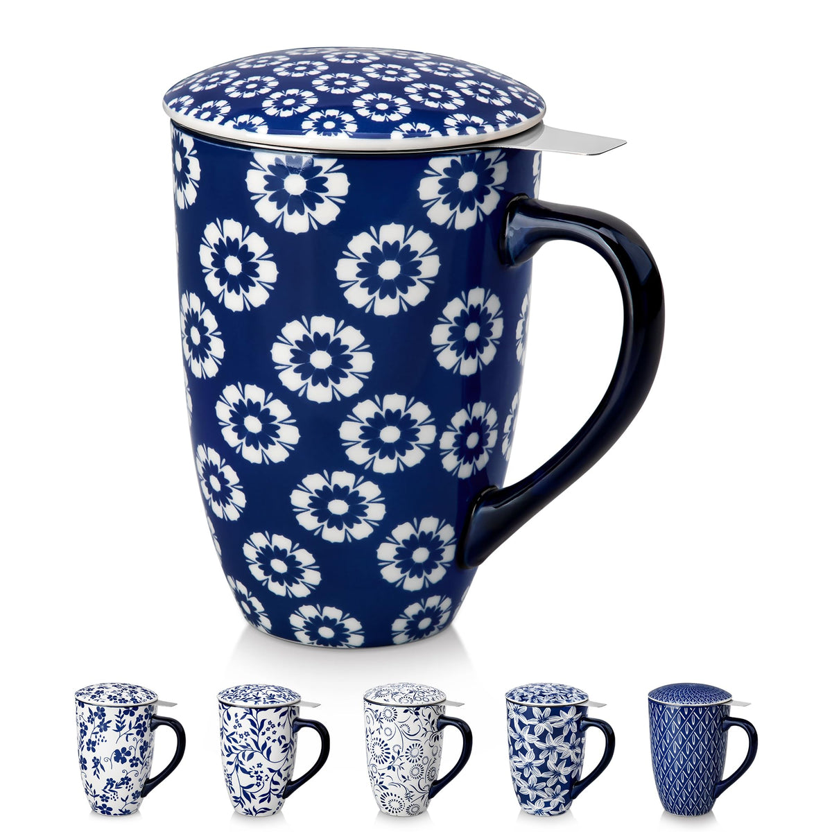 vancasso SELENE Porcelain Tea Mug, 18 oz Porcelain Tea Cup with Infuser and Lid Steeps Loose Leaf Tea, Microwave & Dishwasher Safe, Five-Leaf Clover