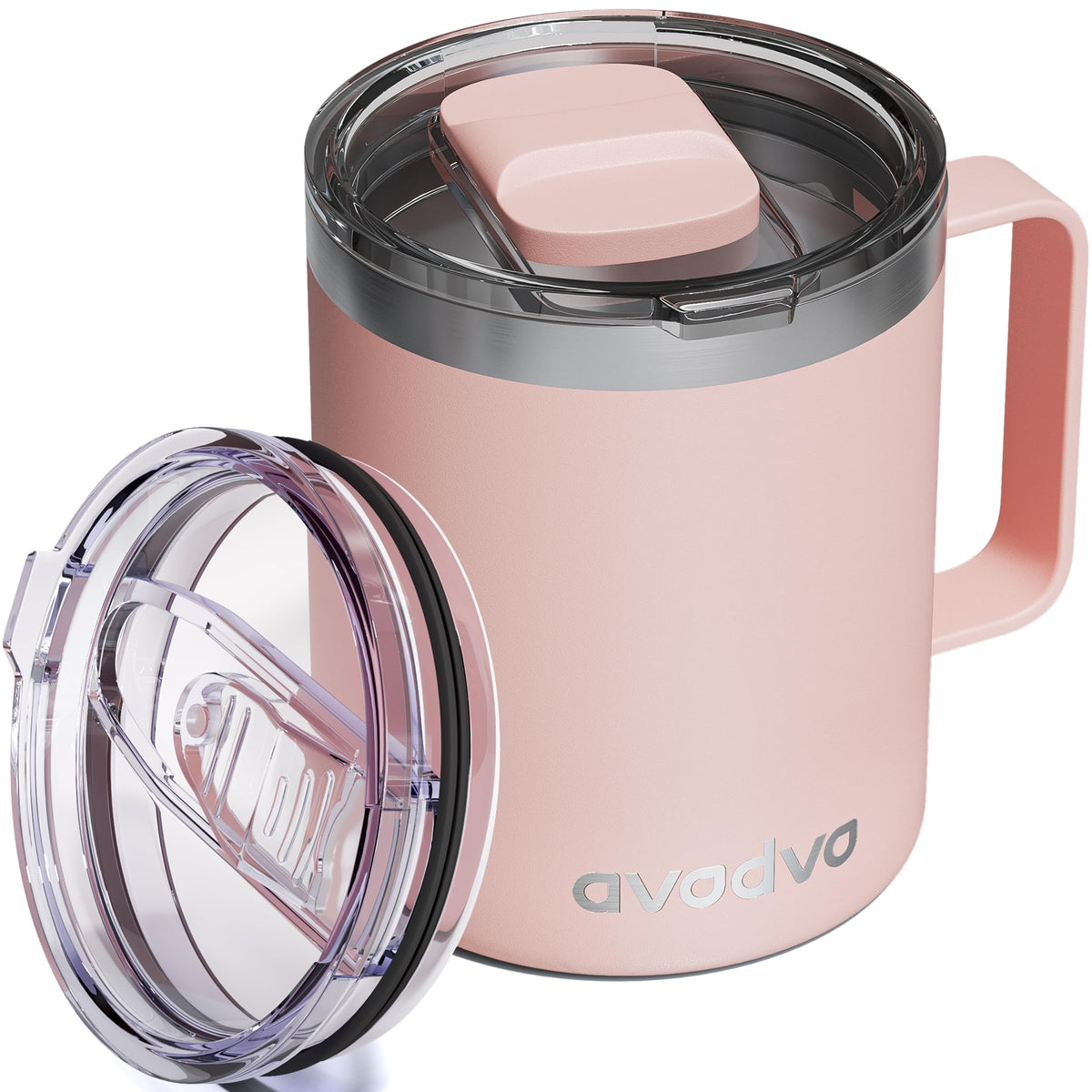 12oz Insulated Coffee Mug with 2 Lids & Handle, Stainless Steel Cup