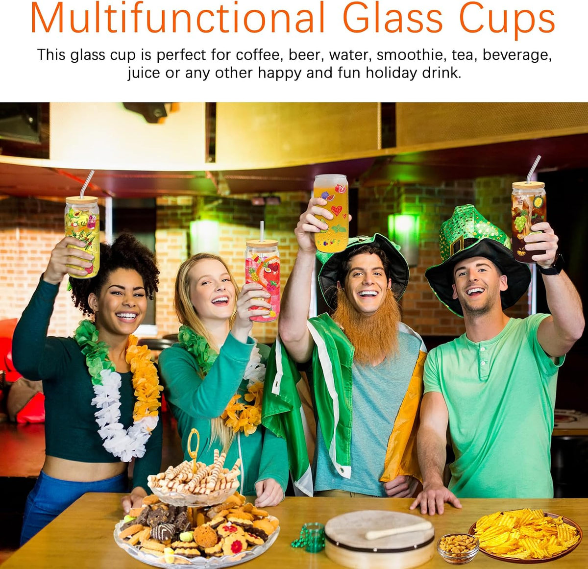 PeacePeo 16 OZ Glass Cups with Lids and Straws 20 Pack
