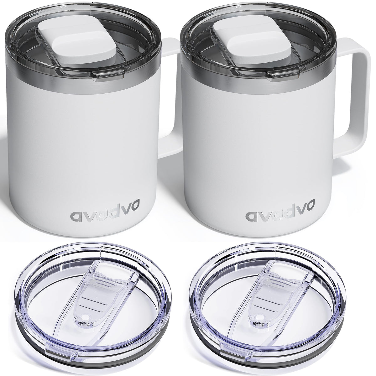 12oz Insulated Coffee Mug with 2 Lids & Handle, Stainless Steel Cup