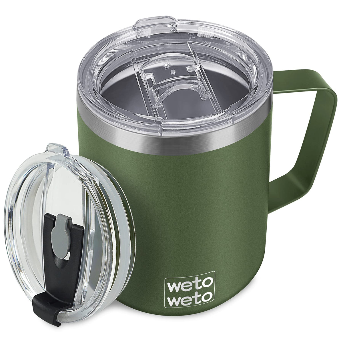 WETOWETO 14 oz Insulated Coffee Mug, Vacuum Camping Mug with Lid, Handle