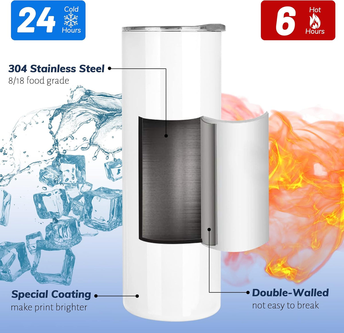 Joyclub Sublimation Blanks 20 oz Tumblers Bulk 10 Pack Skinny Straight