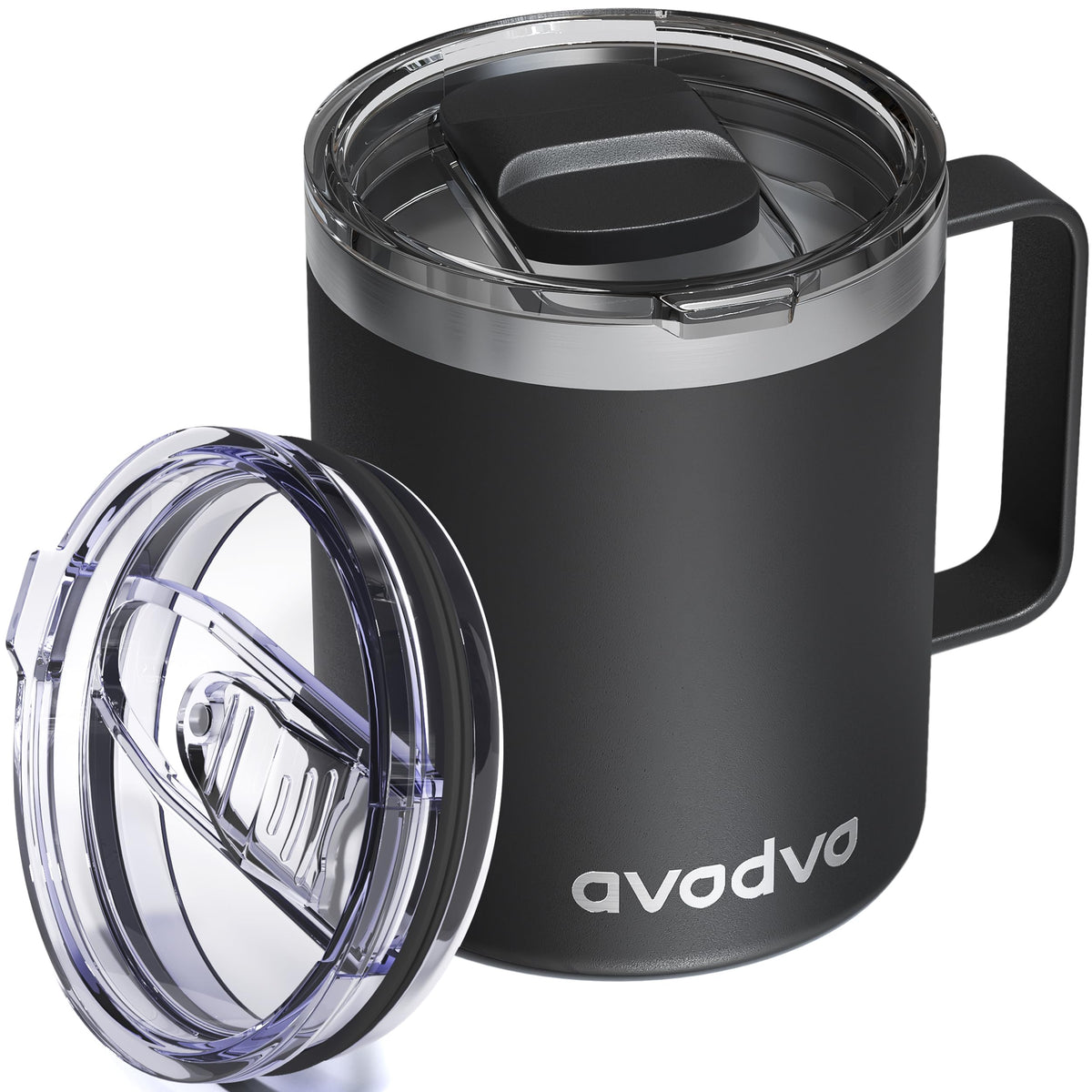 12oz Insulated Coffee Mug with 2 Lids & Handle, Stainless Steel Cup