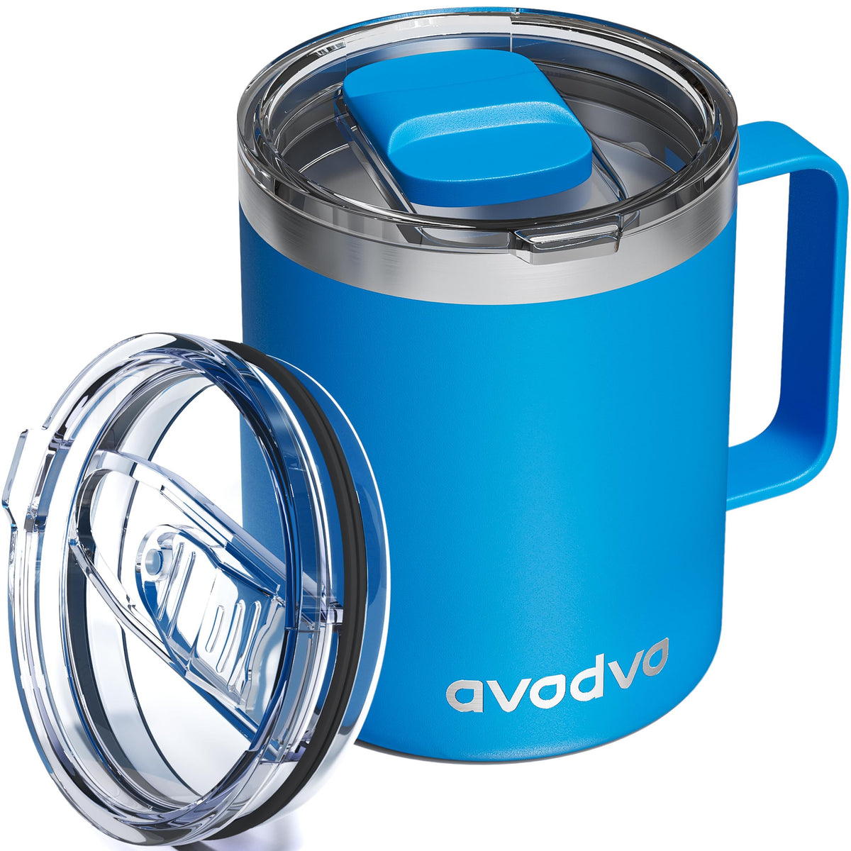 12oz Insulated Coffee Mug with 2 Lids & Handle, Stainless Steel Cup