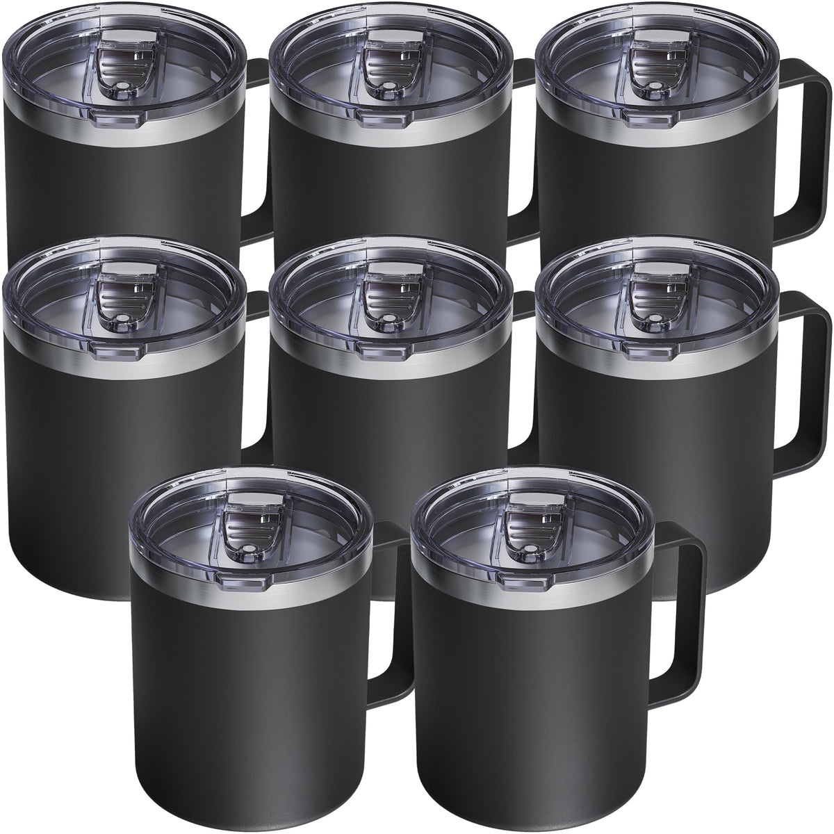 12oz Insulated Coffee Mug with 2 Lids & Handle, Stainless Steel Cup