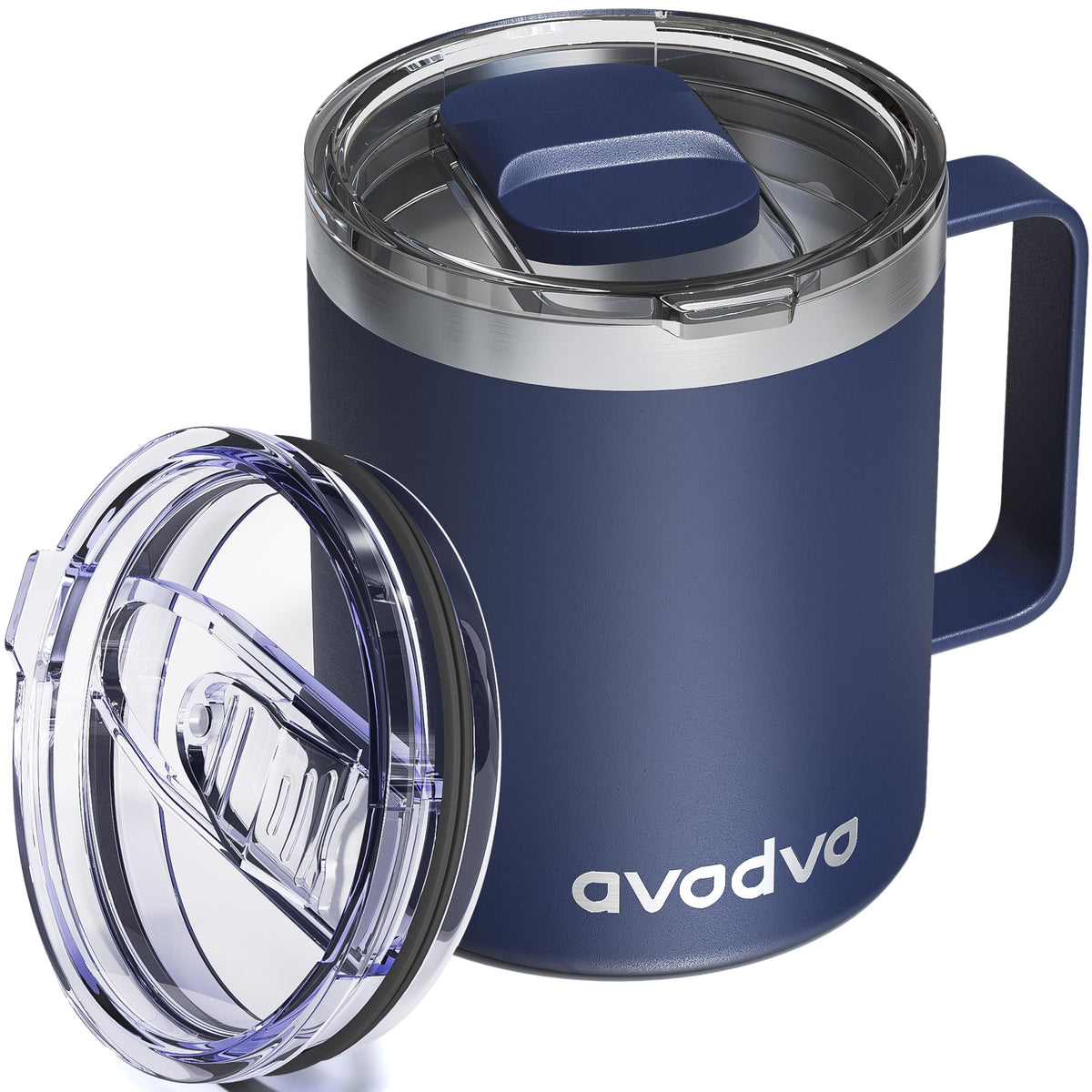 12oz Insulated Coffee Mug with 2 Lids & Handle, Stainless Steel Cup