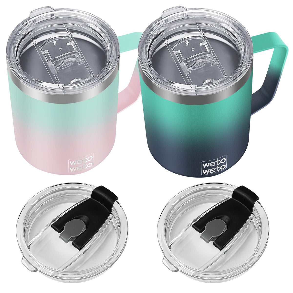 WETOWETO 14 oz Insulated Coffee Mug, Vacuum Camping Mug with Lid, Handle