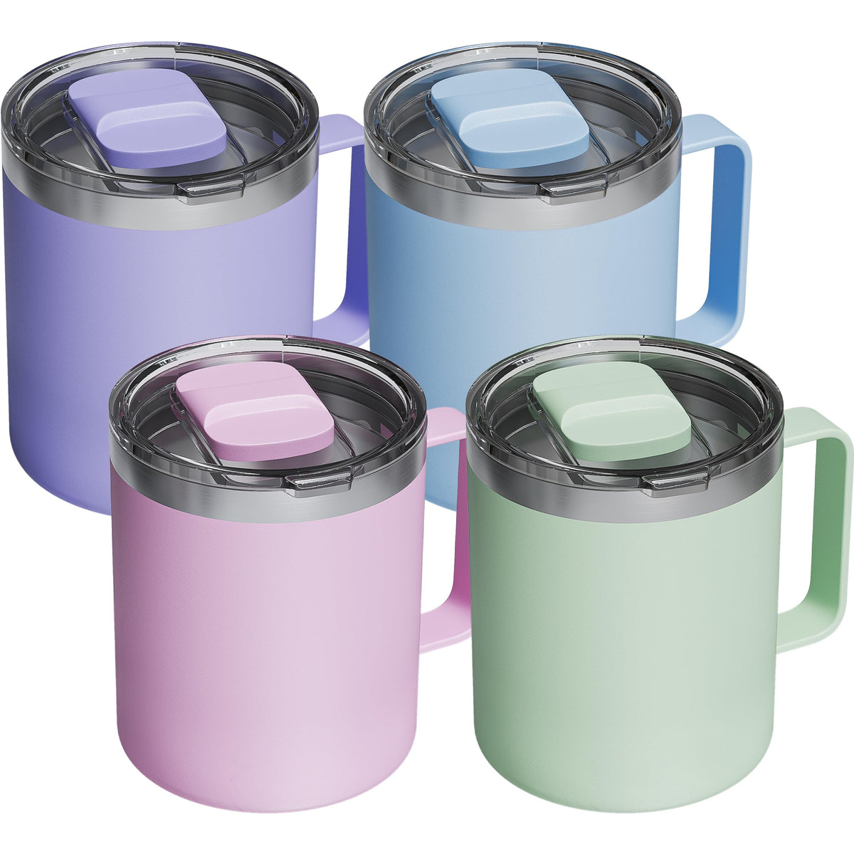 12oz Insulated Coffee Mug with 2 Lids & Handle, Stainless Steel Cup