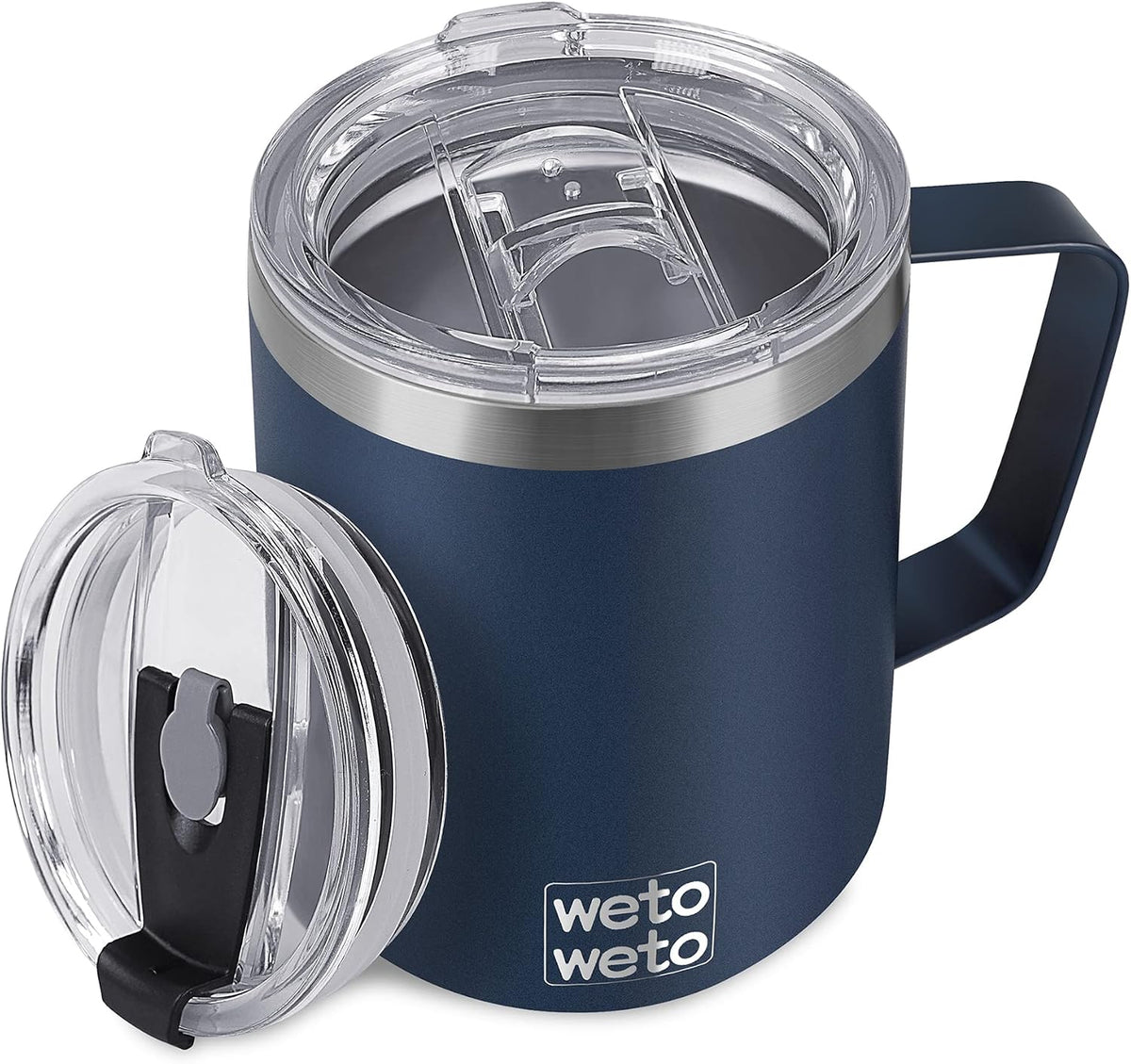 WETOWETO 14 oz Insulated Coffee Mug, Vacuum Camping Mug with Lid, Handle