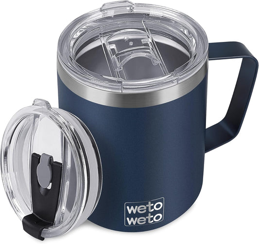 WETOWETO 14 oz Insulated Coffee Mug, Vacuum Camping Mug with Lid, Handle