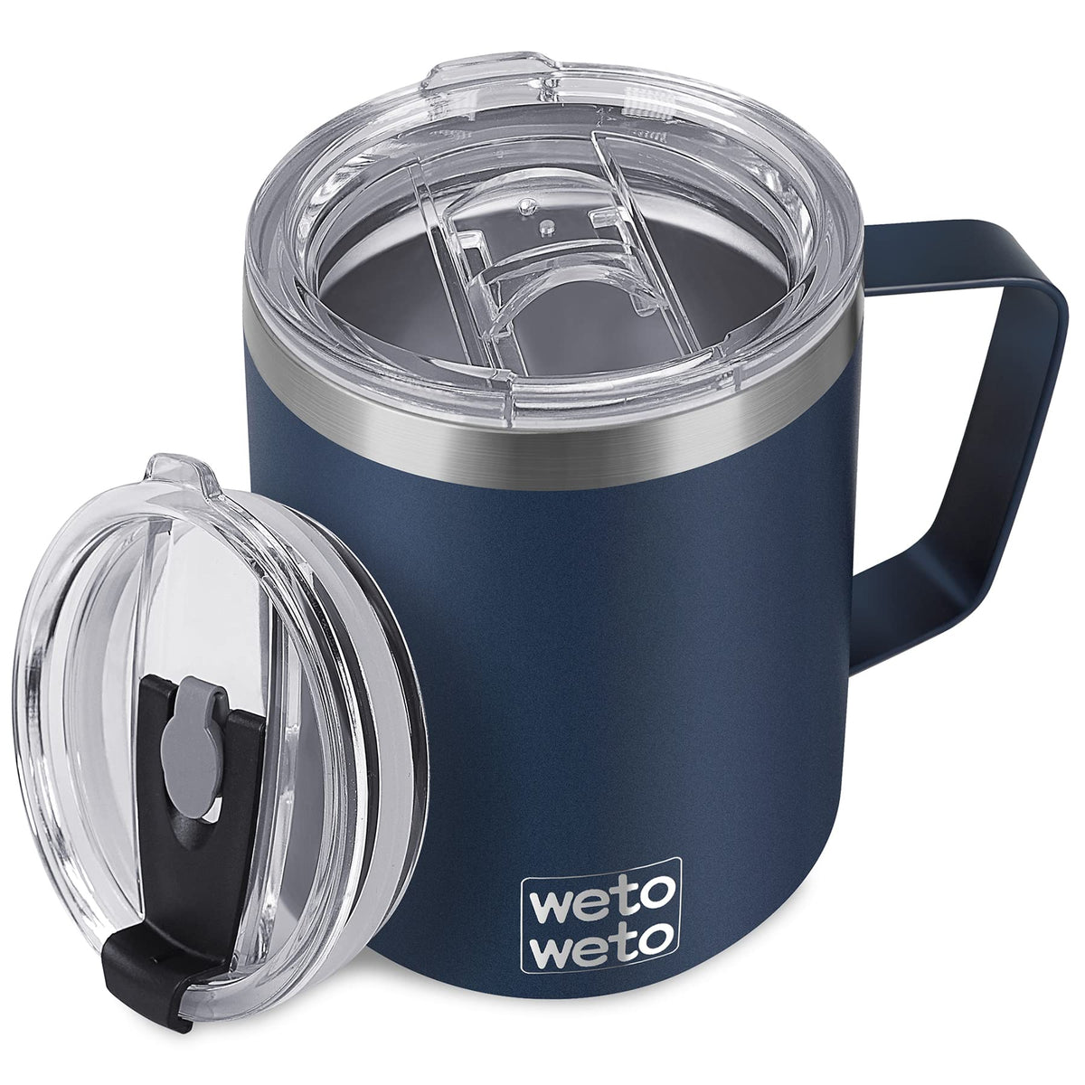 WETOWETO 14 oz Insulated Coffee Mug, Vacuum Camping Mug with Lid, Handle