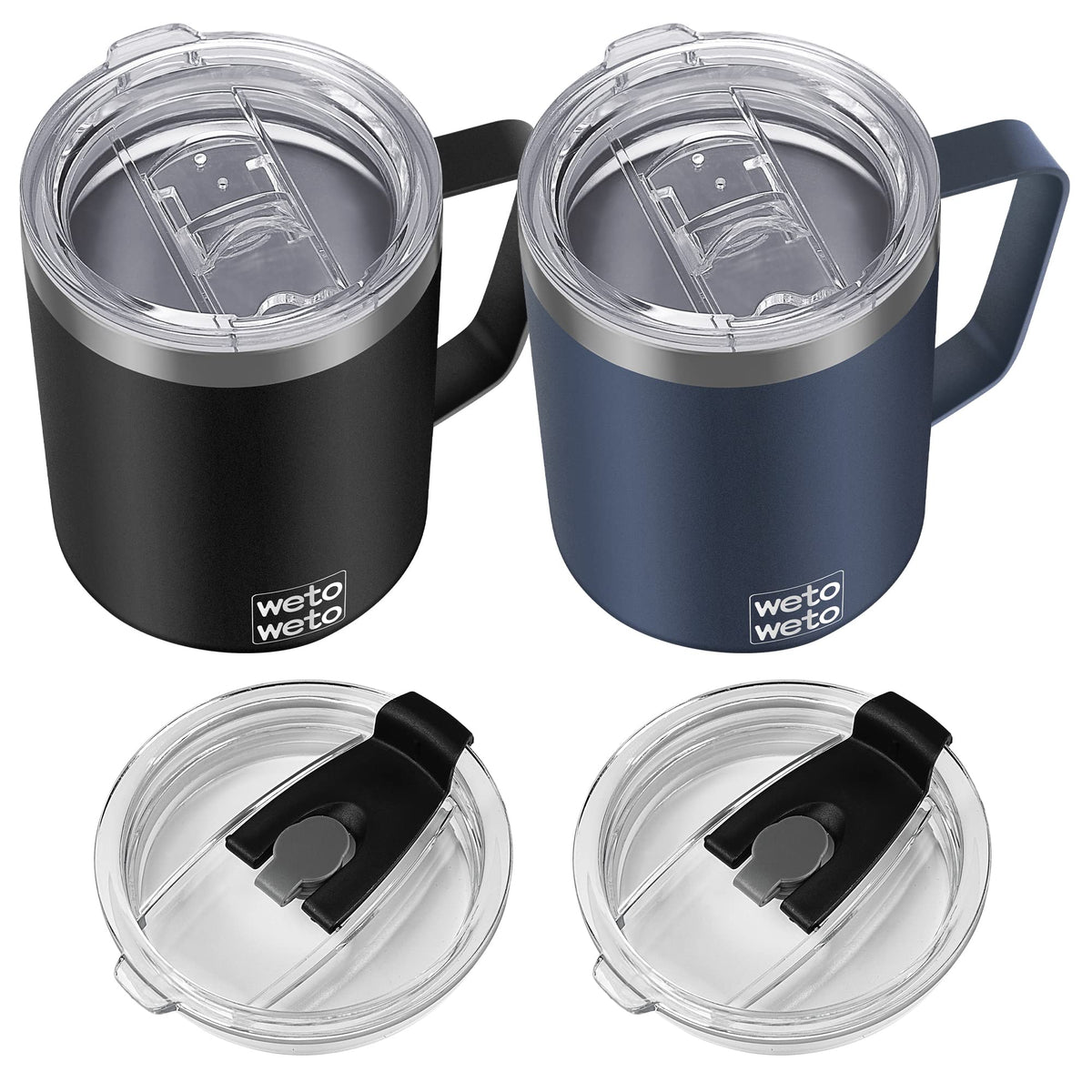 WETOWETO 14 oz Insulated Coffee Mug, Vacuum Camping Mug with Lid, Handle