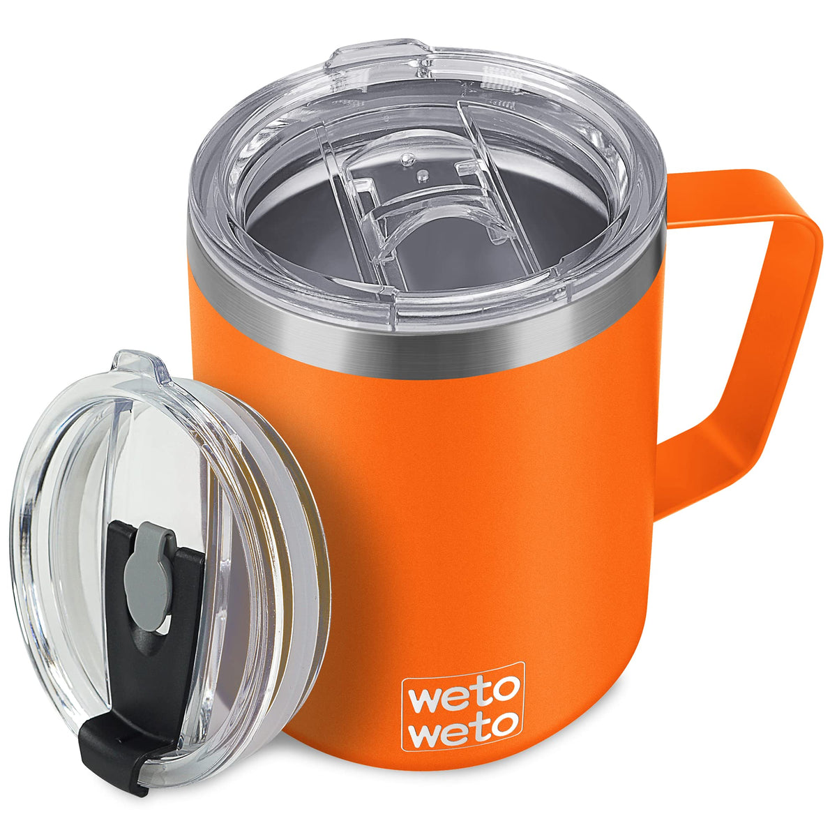 WETOWETO 14 oz Insulated Coffee Mug, Vacuum Camping Mug with Lid, Handle