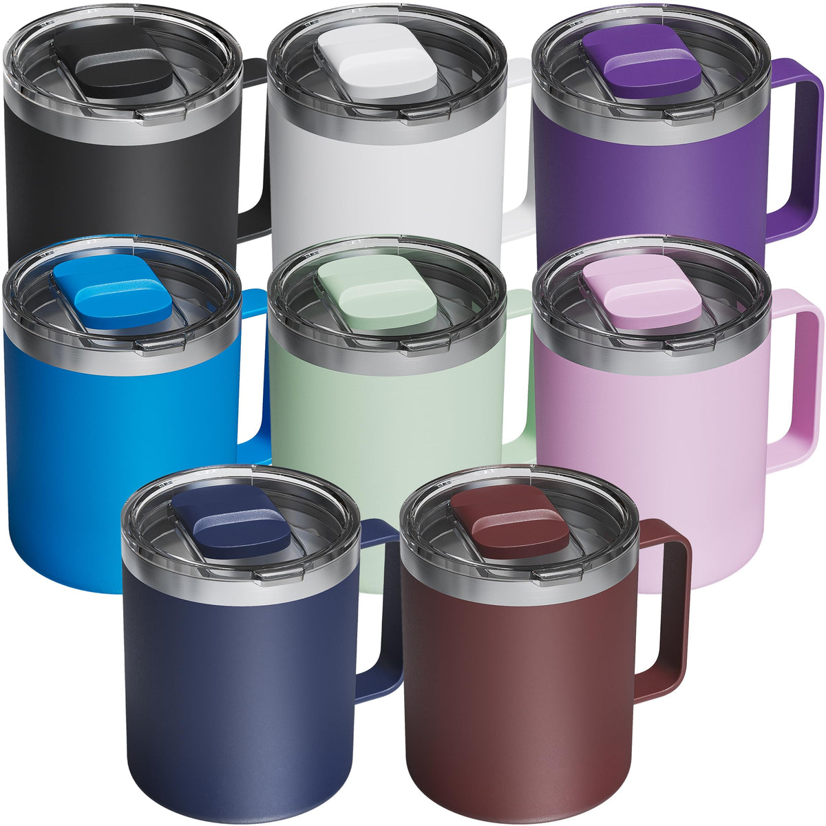 12oz Insulated Coffee Mug with 2 Lids & Handle, Stainless Steel Cup