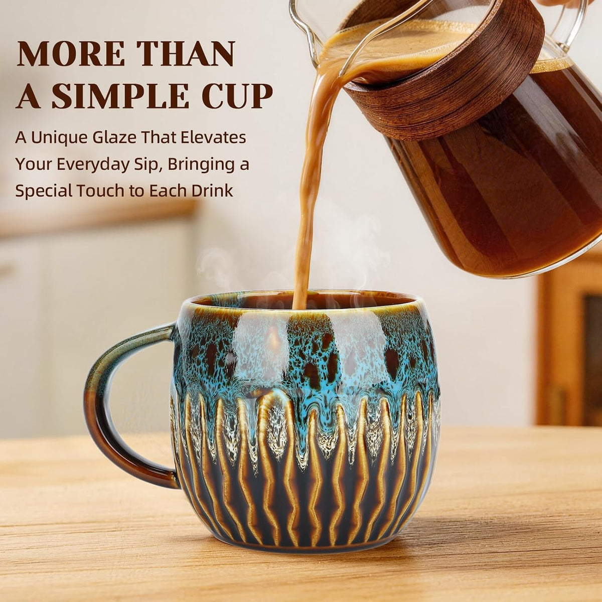 20oz Large Ceramic Coffee Mugs Unique Big Pottery Coffee Mug Microwave Safe Cool Stoneware Cups for Tea Latte Oversized Mug With Handle for Home Blue Wide Clay Mugs for Men Fancy Handmade Ceramic Cup
