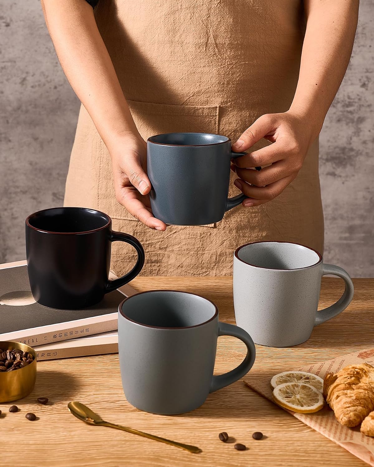 famiware Mercury Coffee Mugs 13 oz, Coffee Mugs Set of 4 with Handle, Cups for Latte, Hot Tea, Cappuccino, Mocha, Cocoa, Multi-color