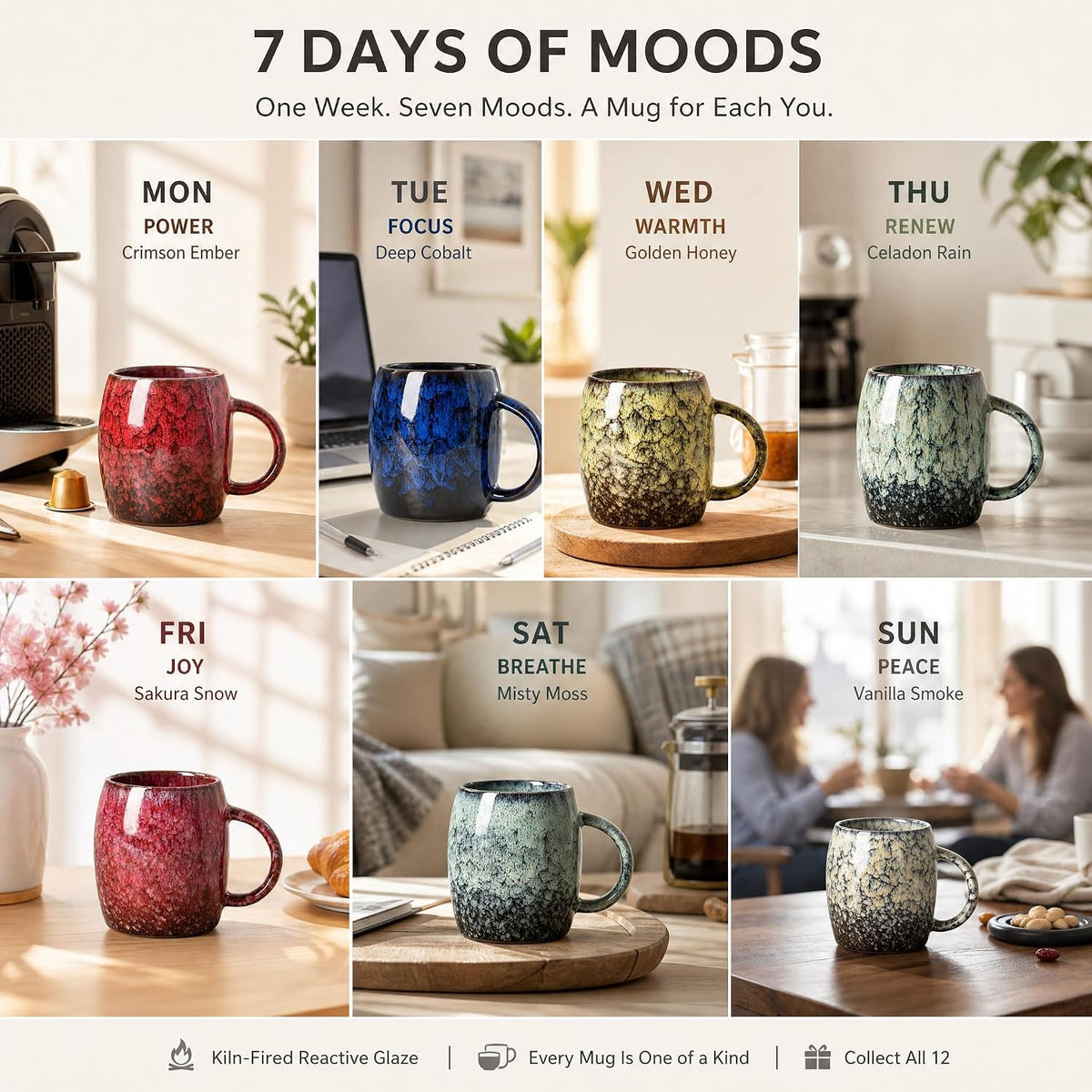 Deep Cobalt Ceramic Mug, 14oz Reactive Glaze Coffee Mug, Office Gift