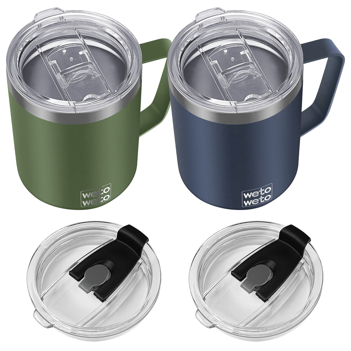 WETOWETO 14 oz Insulated Coffee Mug, Vacuum Camping Mug with Lid, Handle