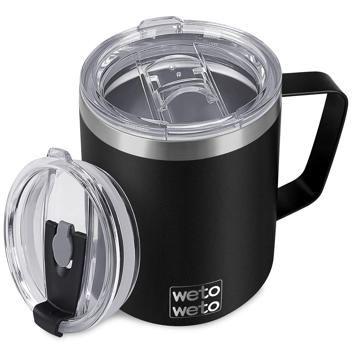WETOWETO 14 oz Insulated Coffee Mug, Vacuum Camping Mug with Lid, Handle