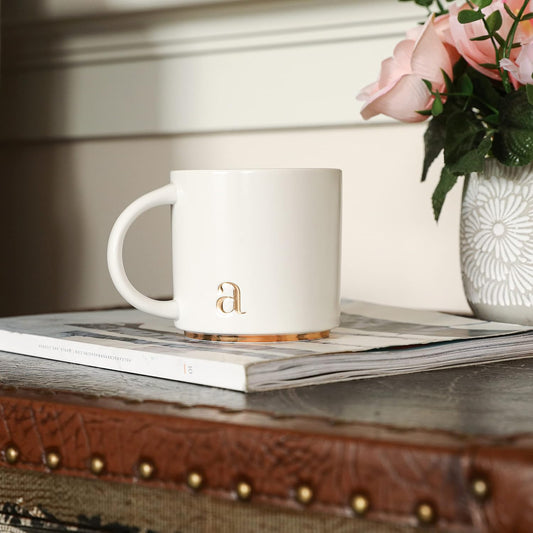 COLLECTIVE HOME Ceramic Coffee Mug, 15 oz Monogram Cup with Gift Box(a)