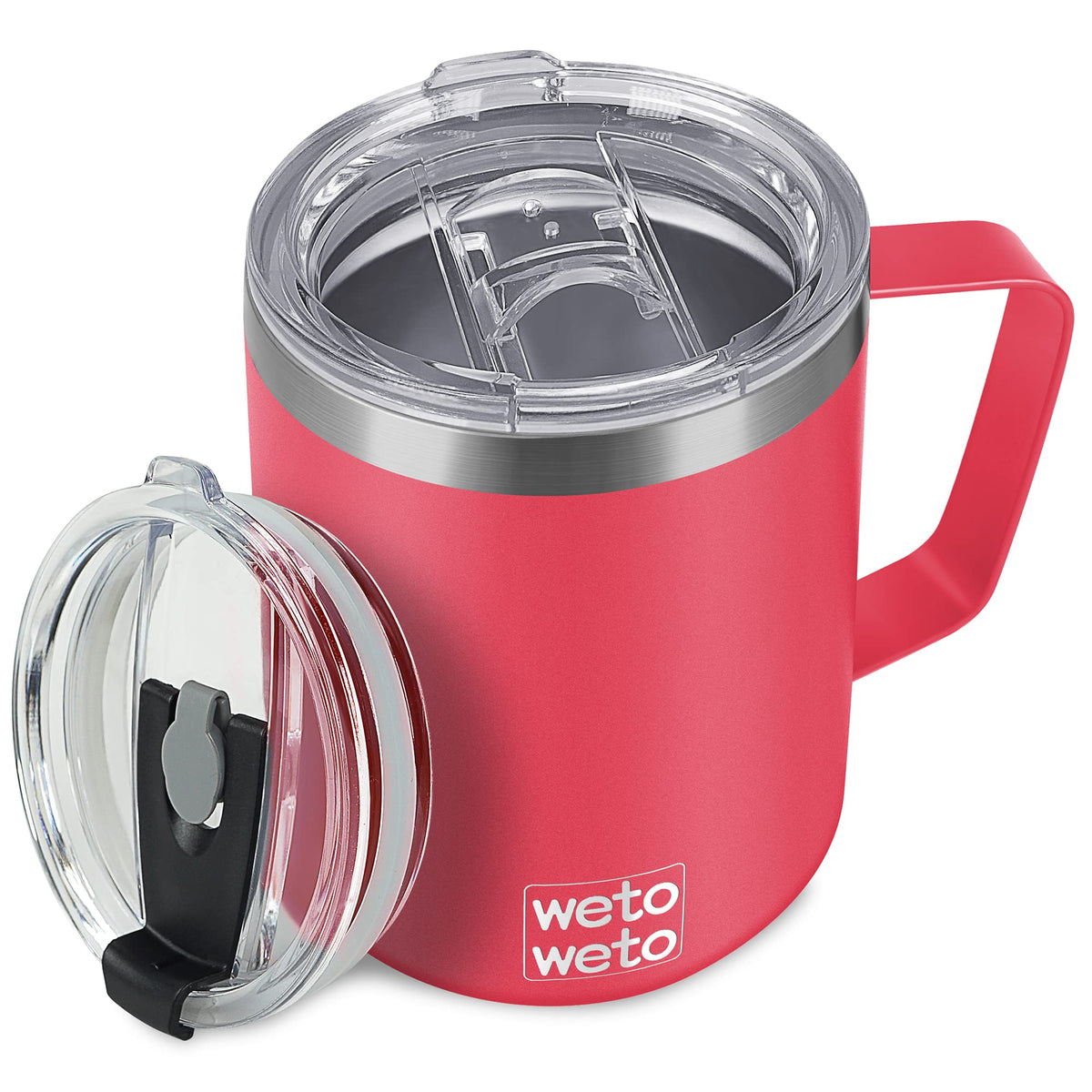 WETOWETO 14 oz Insulated Coffee Mug, Vacuum Camping Mug with Lid, Handle