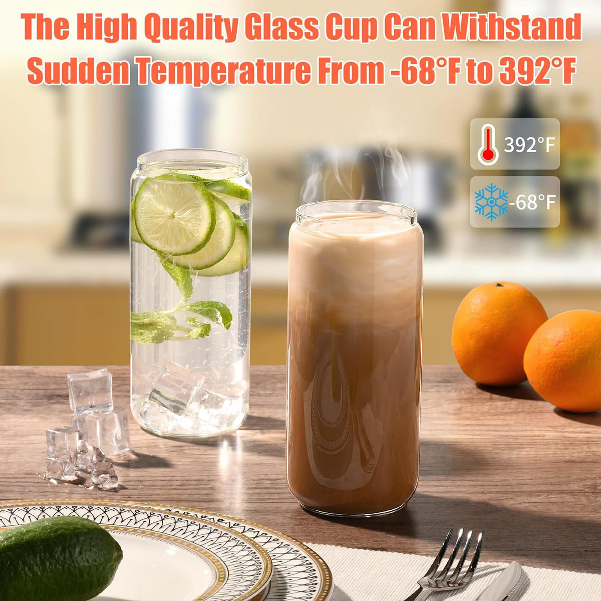 12PCS 20oz Glass Cups with Lids and Straws, 2 Cleaning Brushe