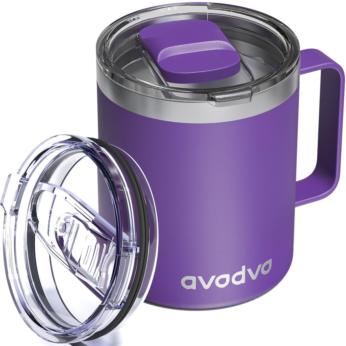 12oz Insulated Coffee Mug with 2 Lids & Handle, Stainless Steel Cup