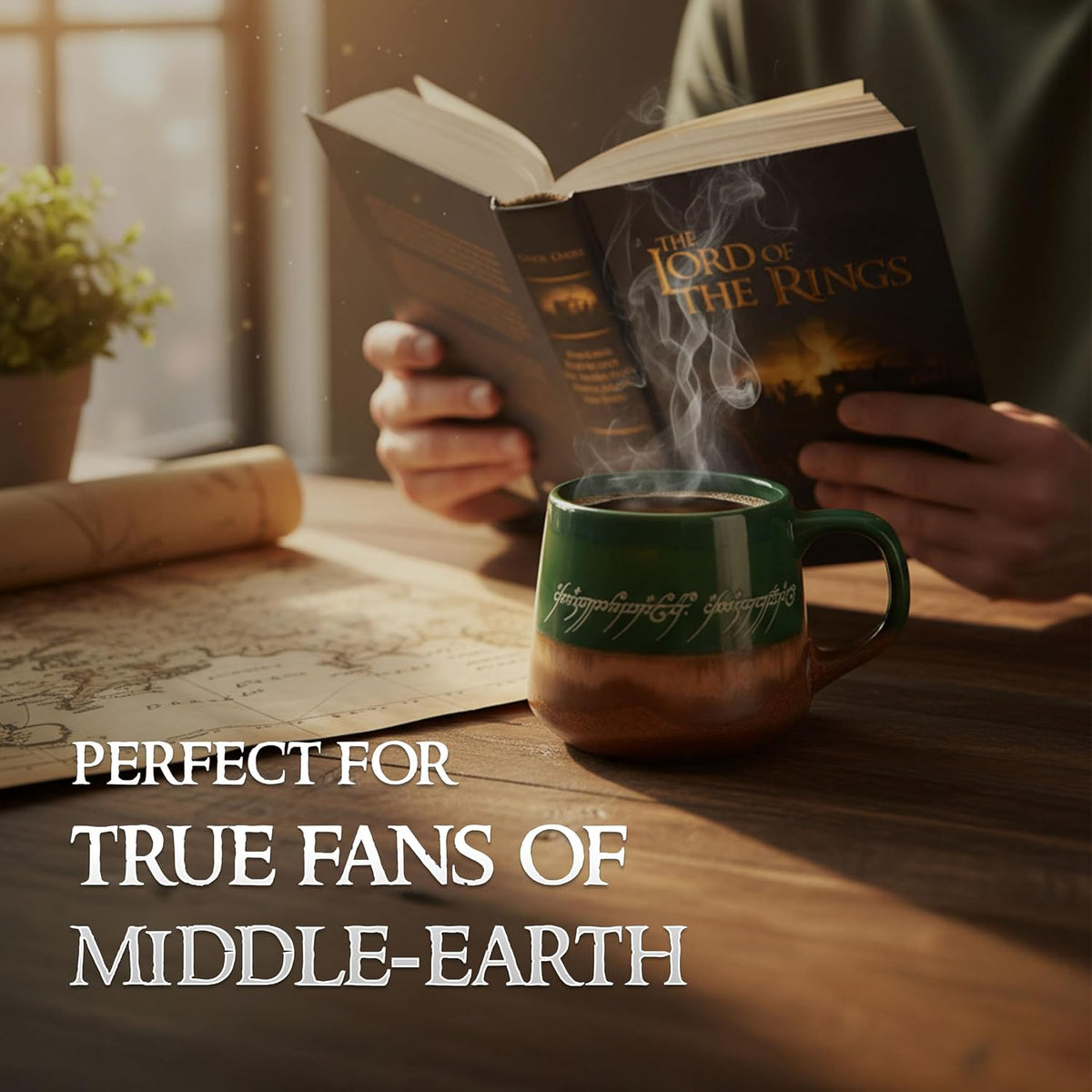 Silver Buffalo Lord of the Rings Elven, Reactive Glaze Pottery Mug, 14oz