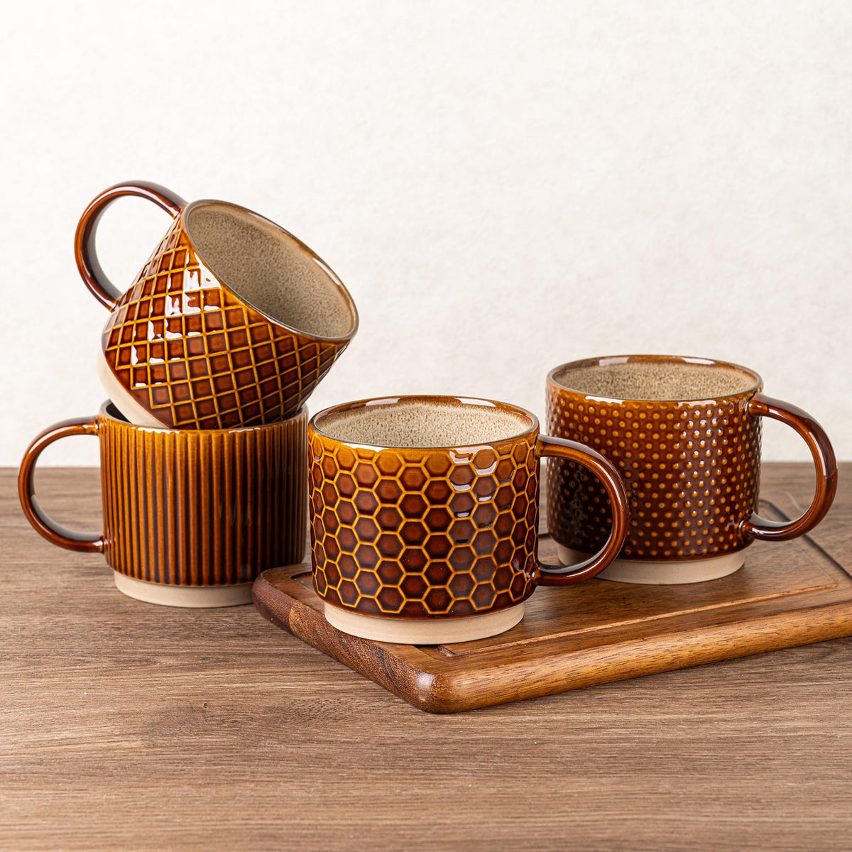 GBhome 15 OZ Stackable Coffee Mugs Set of 4, Ceramic Coffee Cups Set