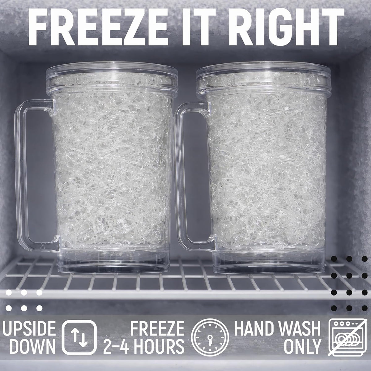 Granatan Freezer Beer Mugs, 16 oz Double-Wall Gel Cups, Clear, 4 Pack
