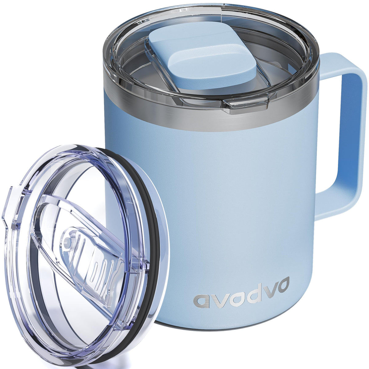 12oz Insulated Coffee Mug with 2 Lids & Handle, Stainless Steel Cup