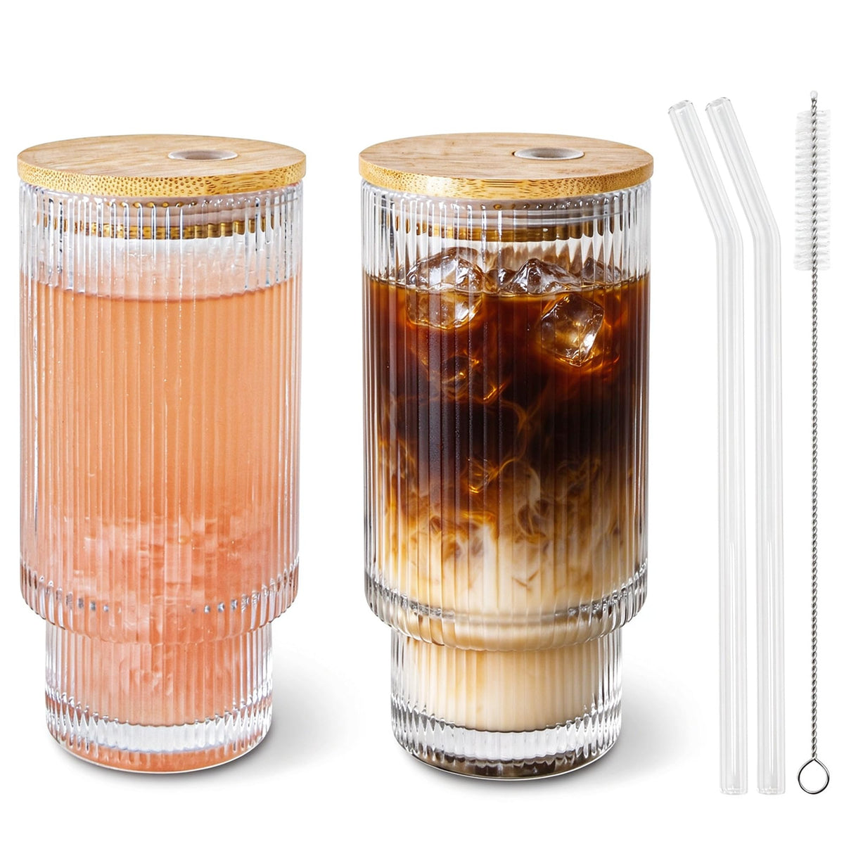 Hobnail Glass Cups with Lids and Straws 16 oz Drinking Glasses