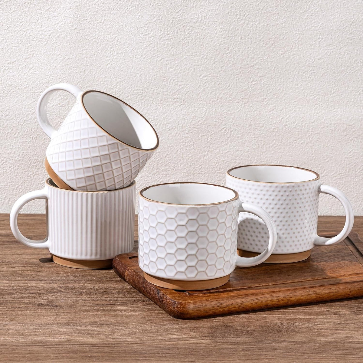 GBhome 15 OZ Stackable Coffee Mugs Set of 4, Ceramic Coffee Cups Set