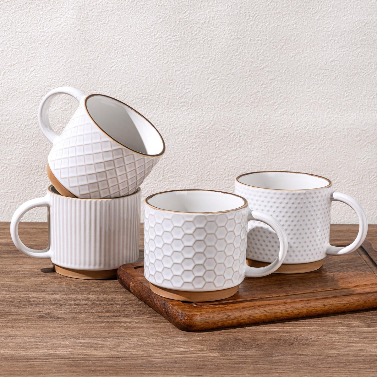 GBhome 15 OZ Stackable Coffee Mugs Set of 4, Ceramic Coffee Cups Set