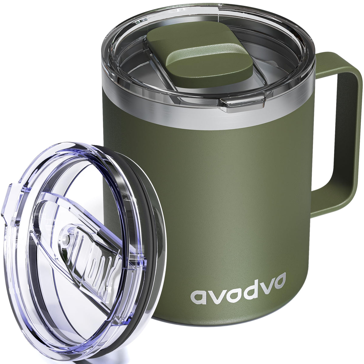 12oz Insulated Coffee Mug with 2 Lids & Handle, Stainless Steel Cup