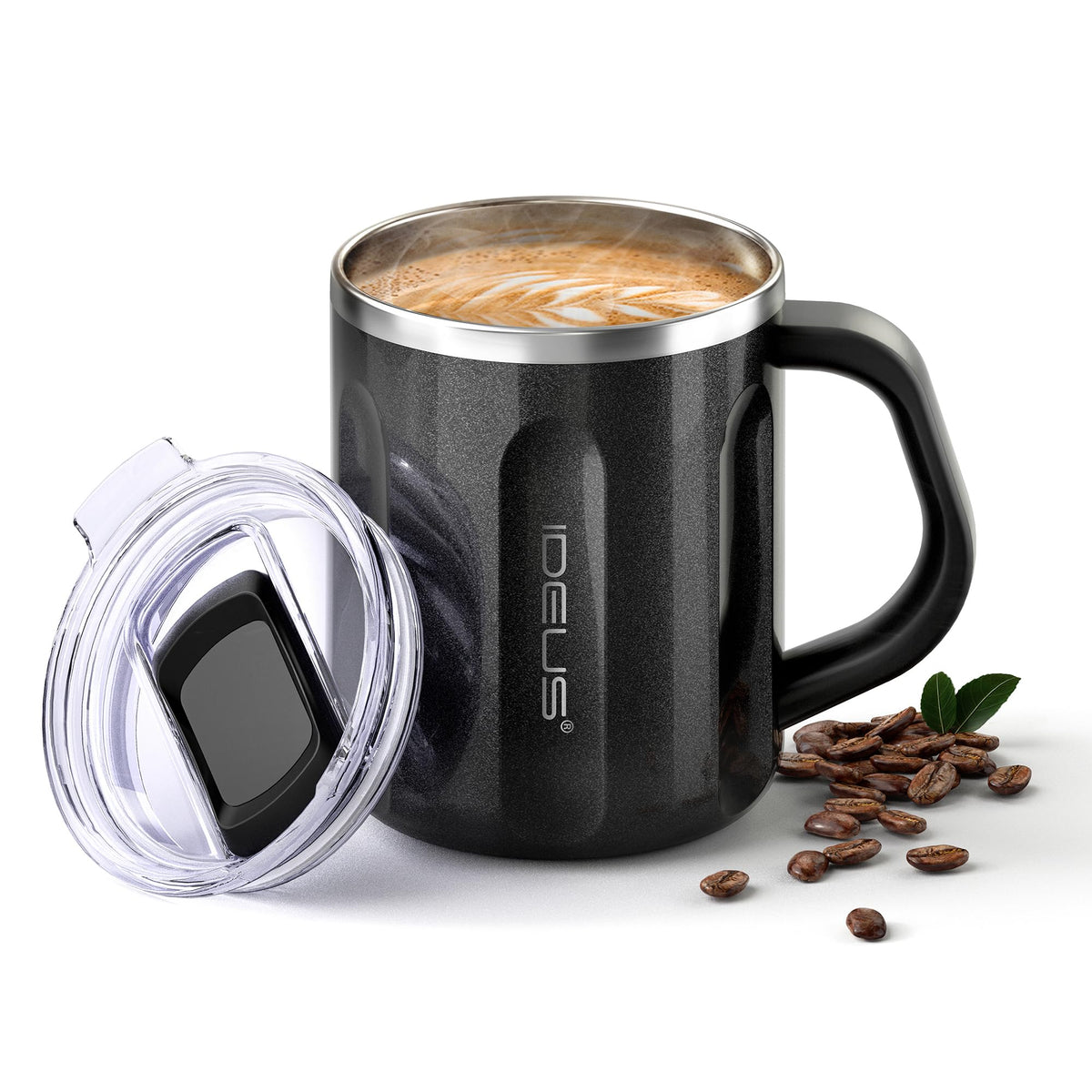 Ideus 16 oz Insulated Coffee Mug with Lid and Handle (Celadon, FUJI DAWN)