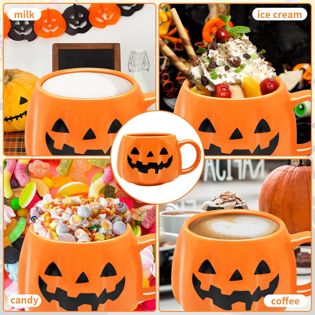 Halloween Pumpkin Mug, 13.5 OZ Orange Jack O Lantern Coffee Cup with Handle