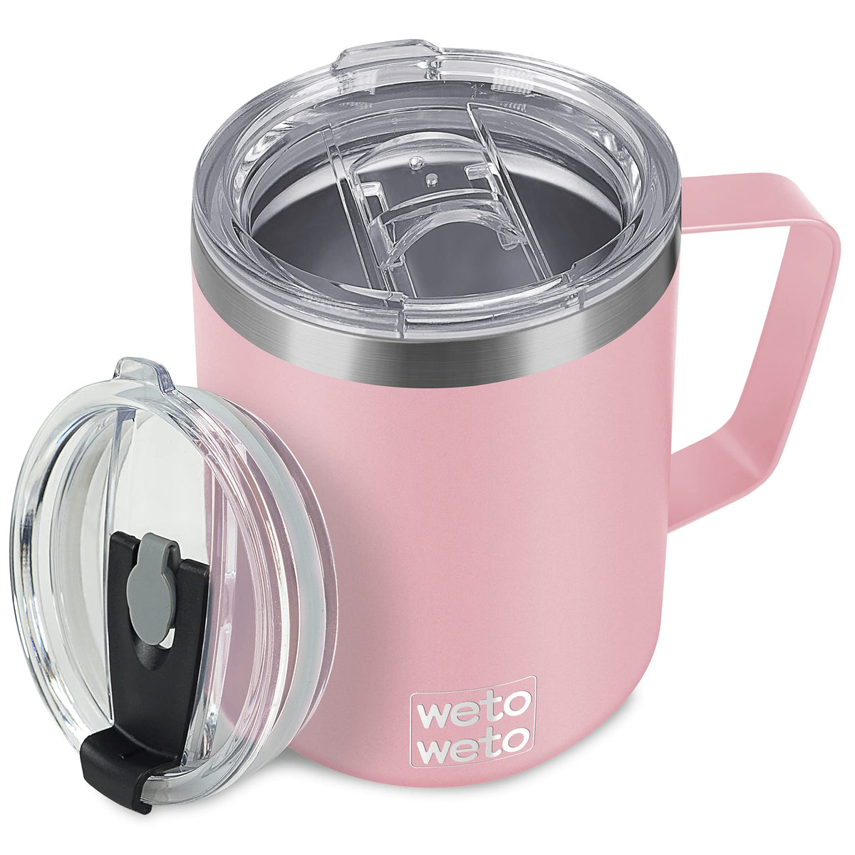 WETOWETO 14 oz Insulated Coffee Mug, Vacuum Camping Mug with Lid, Handle