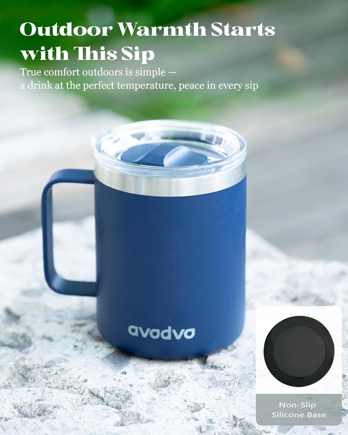 12oz Insulated Coffee Mug with 2 Lids & Handle, Stainless Steel Cup