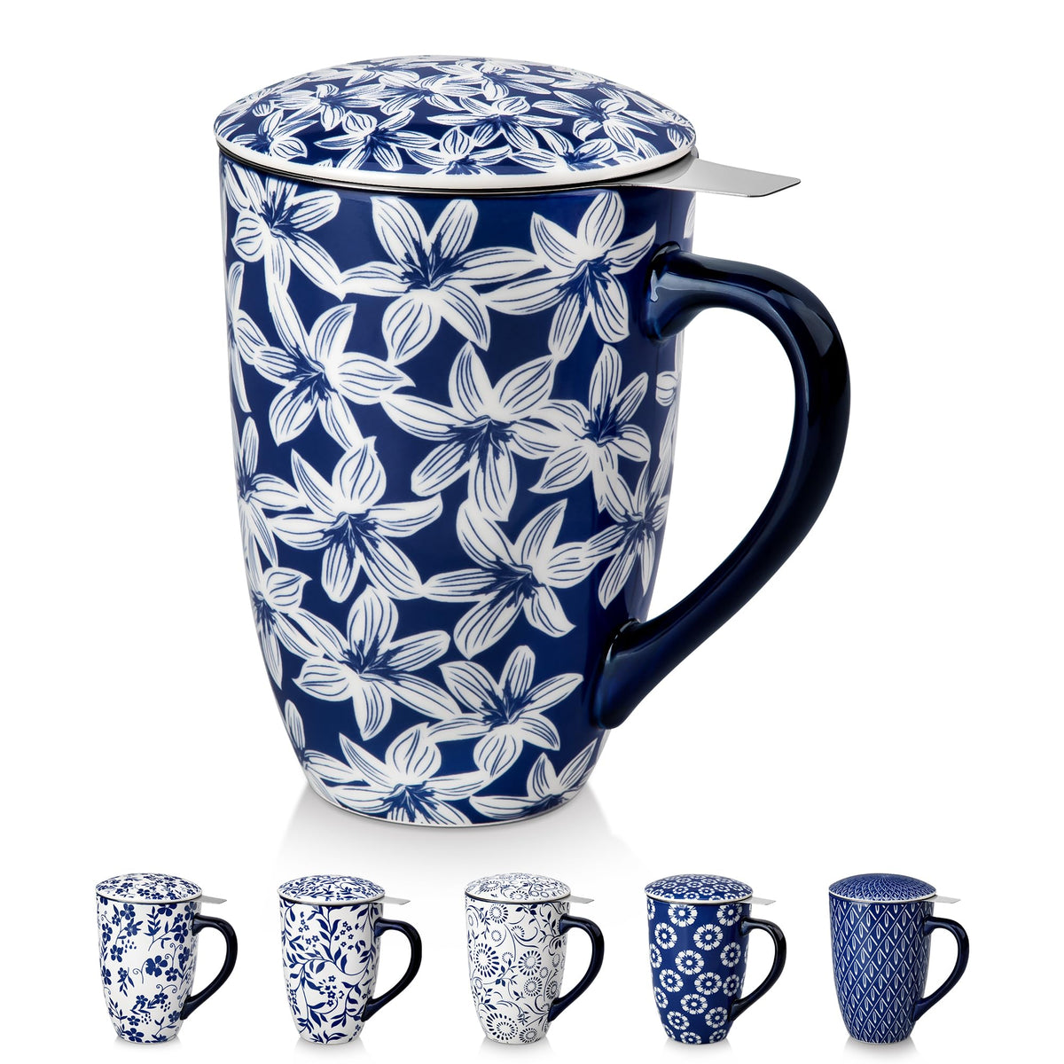 vancasso SELENE Porcelain Tea Mug, 18 oz Porcelain Tea Cup with Infuser and Lid Steeps Loose Leaf Tea, Microwave & Dishwasher Safe, Five-Leaf Clover