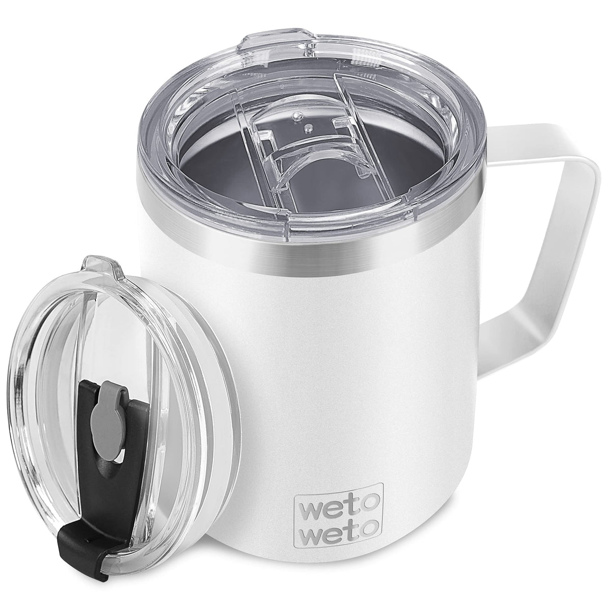 WETOWETO 14 oz Insulated Coffee Mug, Vacuum Camping Mug with Lid, Handle
