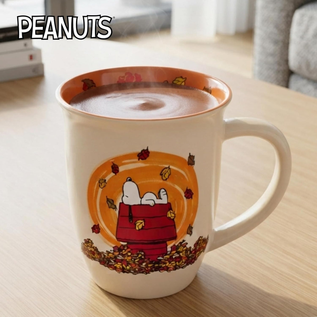 Silver Buffalo Peanuts Snoopy Fall Leaf, Wide Rim Ceramic Mug, 16oz