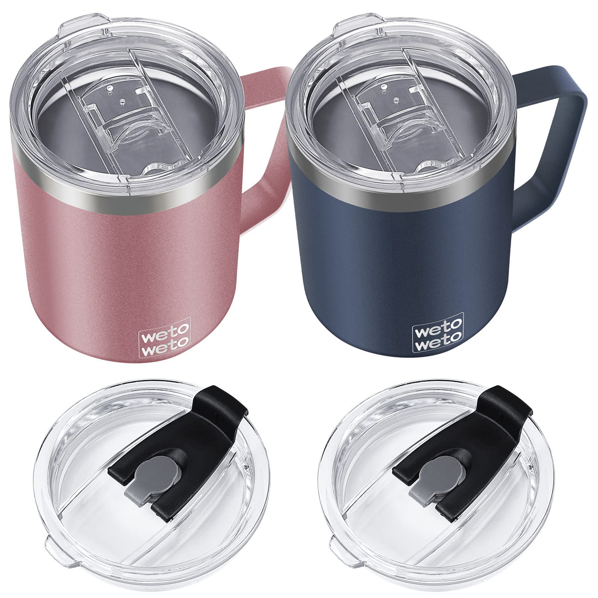 WETOWETO 14 oz Insulated Coffee Mug, Vacuum Camping Mug with Lid, Handle