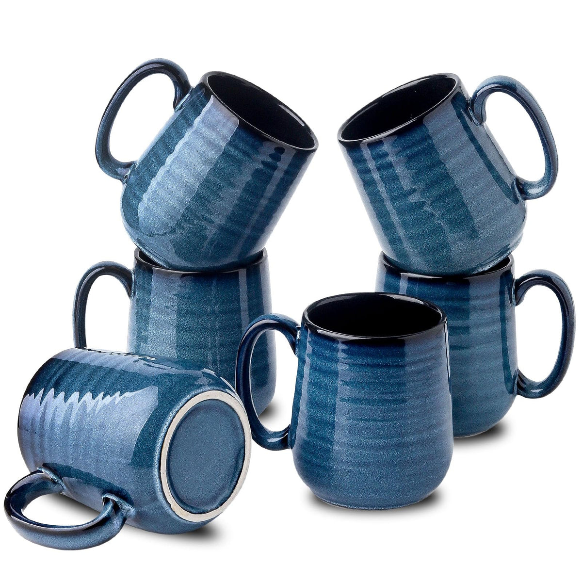 HASENSE Coffee Mugs Set of 4, 15 Ounce Ceramic Coffee Cups with Handle, Large Mug Set for Latte, Tea, Chocolate, Modern Cup Gift for Men and women, Dishwasher & Microwave Safe(Blue)