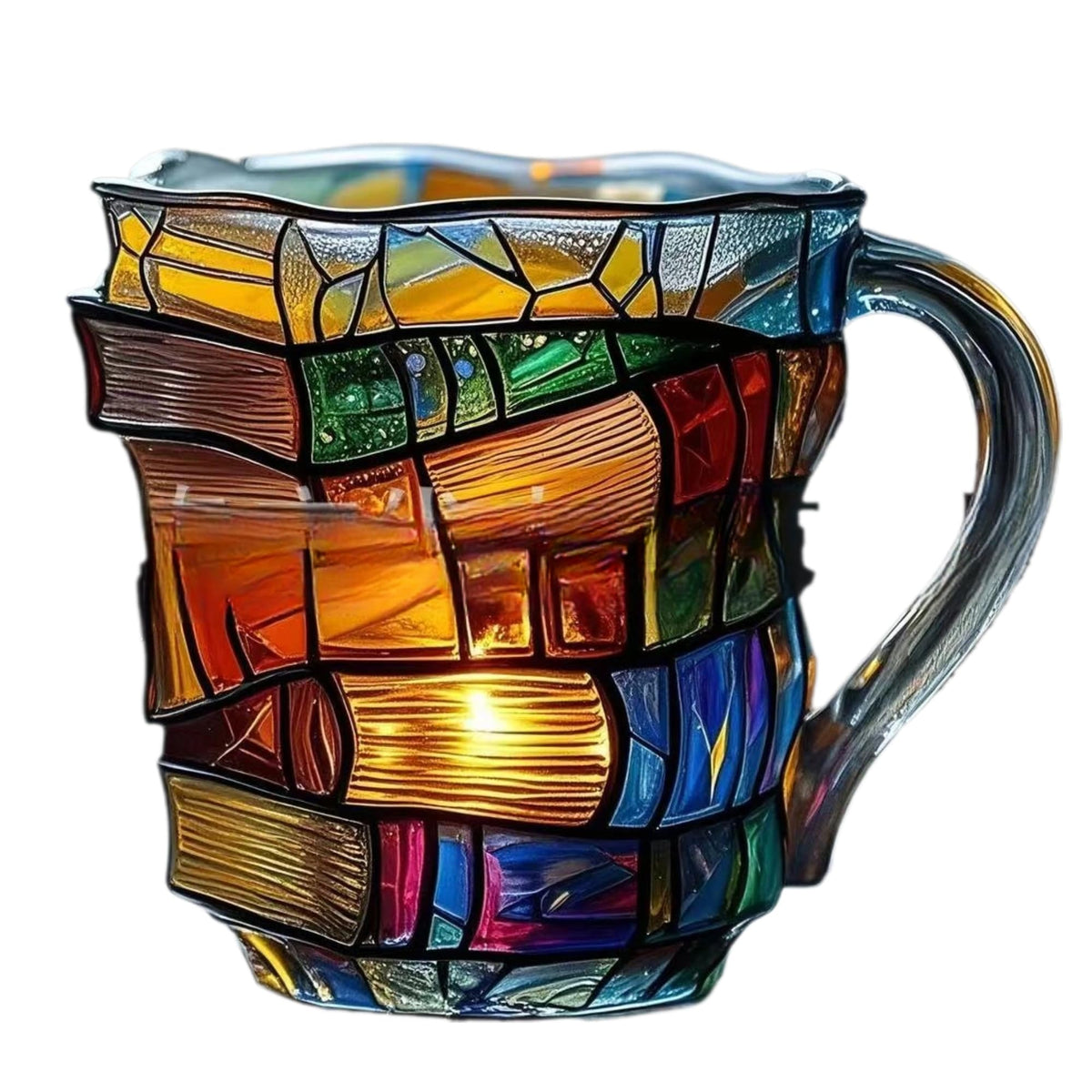 3D Painted Book Stack Glass Coffee Mug, 12 oz Colorful Heat-Resistant Cup, Christmas & Holiday Gifts for Books Lovers, Readers, Writers, Librarians, Book Club and Bookworm Fans