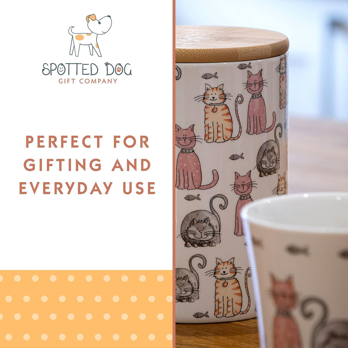 SPOTTED DOG GIFT COMPANY Cat Mugs, 12.2 oz Coffee Mug Set of 4, Happy Cats Themed Ceramic Tea Cups, Microwave & Dishwasher Safe, Cute Cat Gifts for Women and Animal Lovers